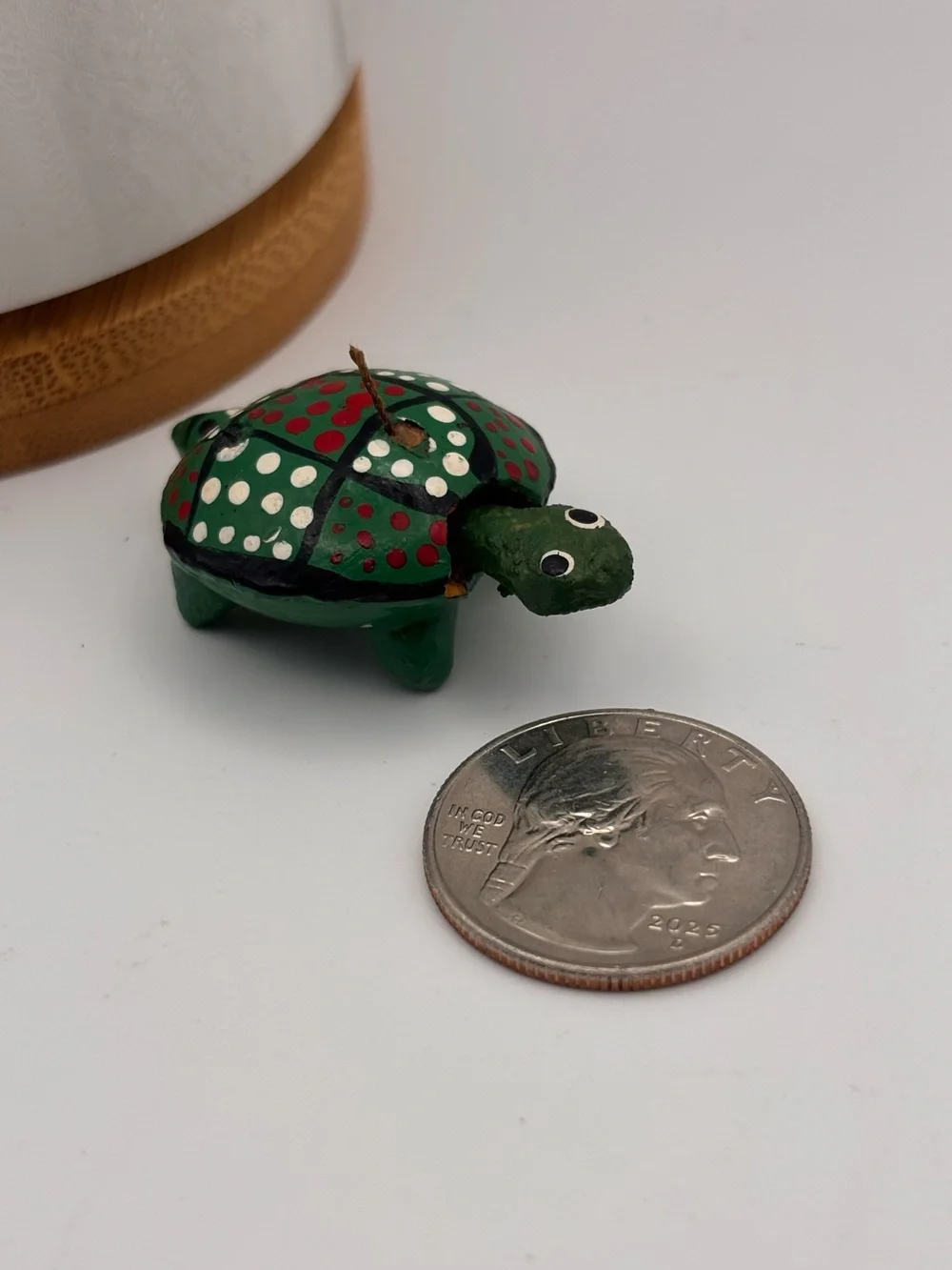 Mexican Hand-Carved Wooden Turtle Bobblehead Figurine, Miniature Turtle Trinket